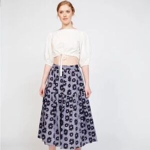 Anthropologie WHIT Floral Gingham Maxi Skirt